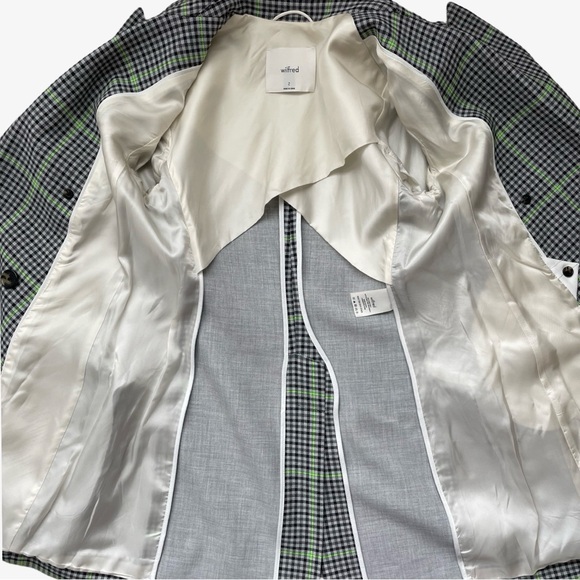 Aritzia x Wilfred Margaux Gray Green Houndstooth Double-Breasted Blazer Sz 2 EUC - Picture 9 of 16